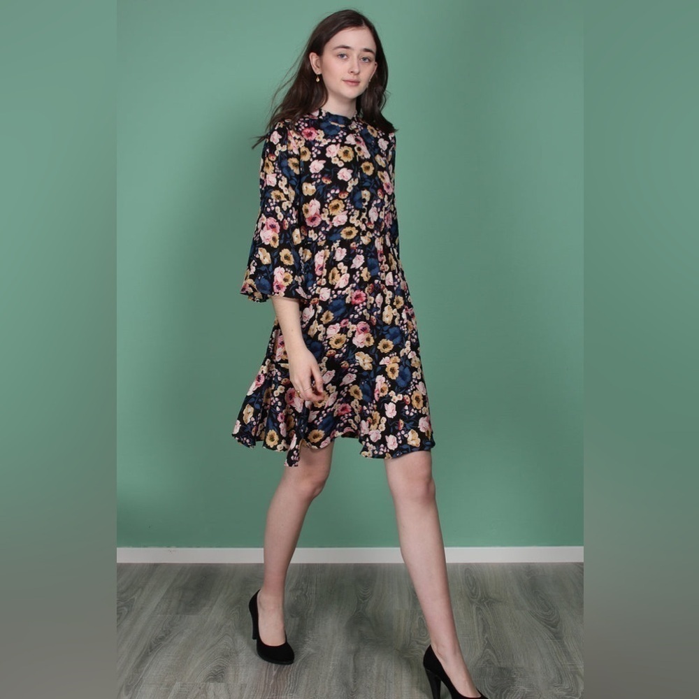 byTiMo Vintage Drape Mini Dress in Flora Black
